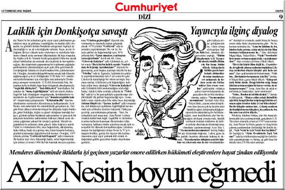 Aziz Nesin laiklik iin Donkiota savat. (Cumhuriyet.com.tr)