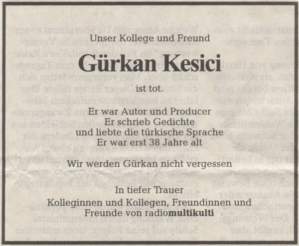 Grkan Kesici'yi Kaybettik